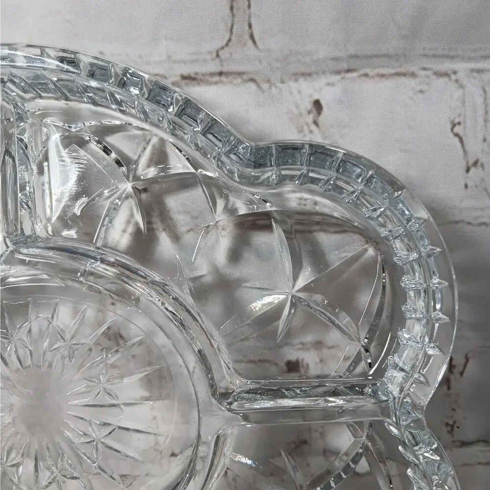Laura Glass Tiffany Pattern 5 Section Divided Crystal Platter Tray Portugal
